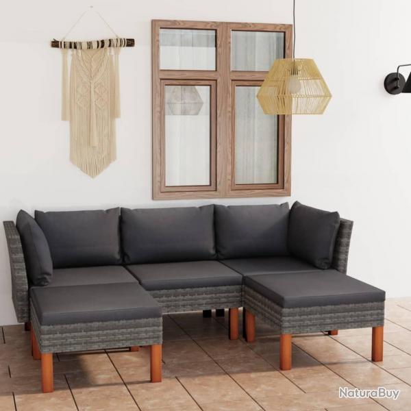 Salon de jardin 5 pcs avec coussins Rsine tresse Gris alsavelo