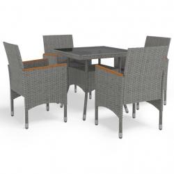Ensemble à manger de jardin 5 pcs Gris Résine tressée et acacia alsavelo