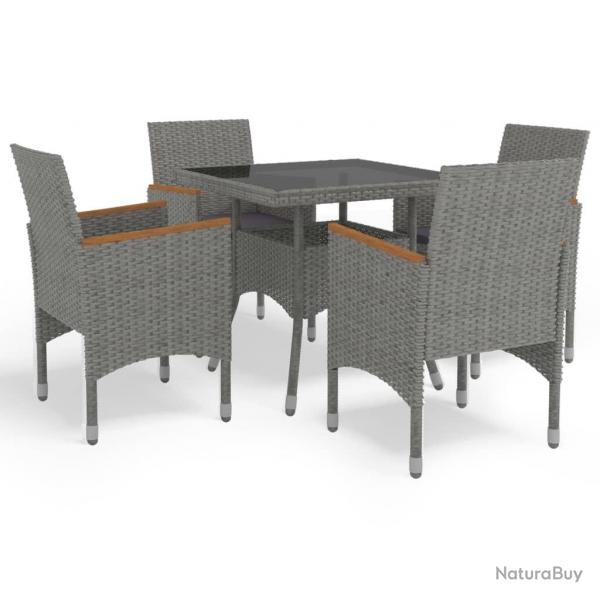 Ensemble  manger de jardin 5 pcs Gris Rsine tresse et acacia alsavelo