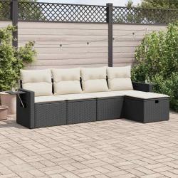 Salon de jardin 5 pcs avec coussins noir résine tressée alsavelo