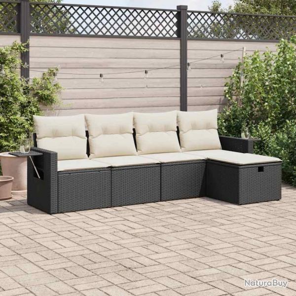 Salon de jardin 5 pcs avec coussins noir rsine tresse alsavelo