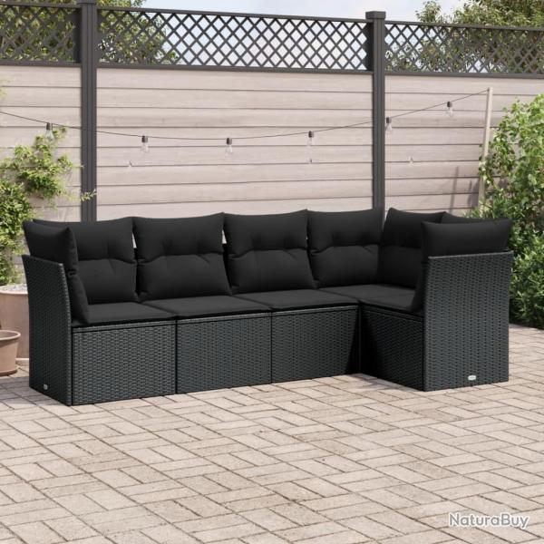 Salon de jardin 5 pcs avec coussins noir rsine tresse alsavelo