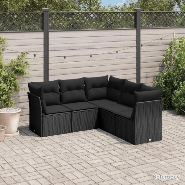 Salon de jardin 5 pcs avec coussins noir rsine tresse alsavelo