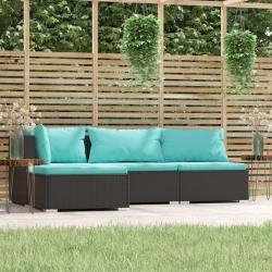 Salon de jardin 4 pcs avec coussins Noir Résine tressée alsavelo