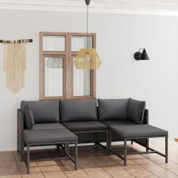 Salon de jardin 5 pcs avec coussins Résine tressée Gris alsavelo