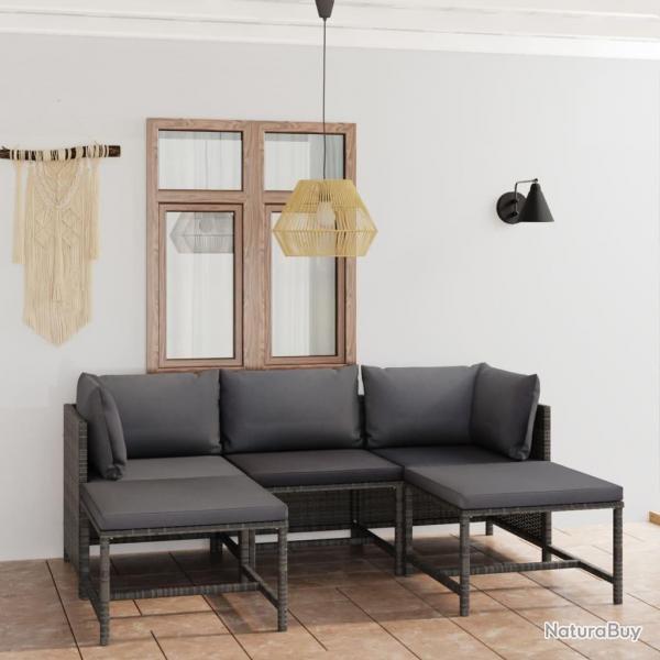Salon de jardin 5 pcs avec coussins Rsine tresse Gris alsavelo