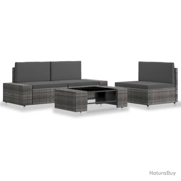 Salon de jardin 4 pcs Rsine tresse Gris alsavelo