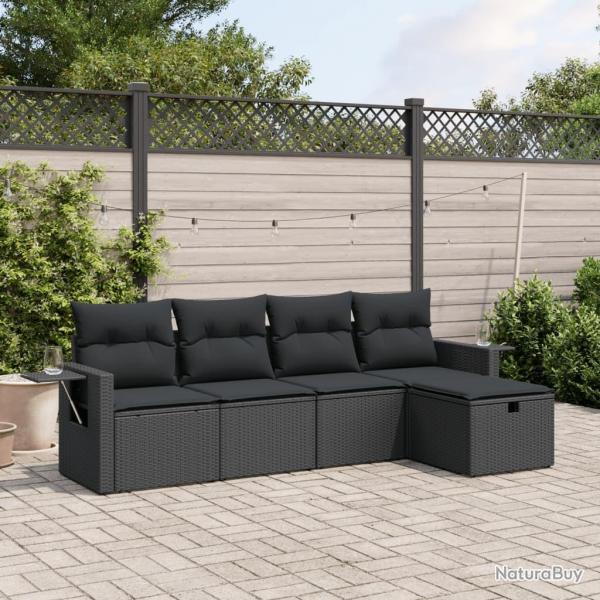 Salon de jardin 5 pcs avec coussins noir rsine tresse alsavelo