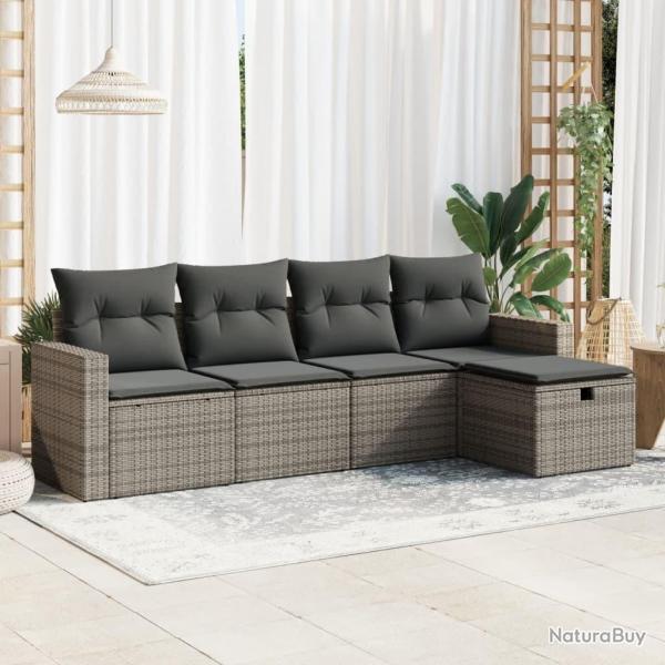 Salon de jardin 5 pcs avec coussins gris rsine tresse alsavelo
