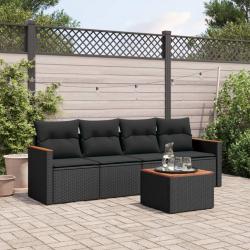 Salon de jardin 5 pcs avec coussins noir résine tressée alsavelo