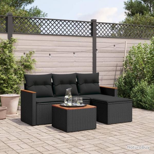 Salon de jardin 5 pcs avec coussins noir rsine tresse alsavelo