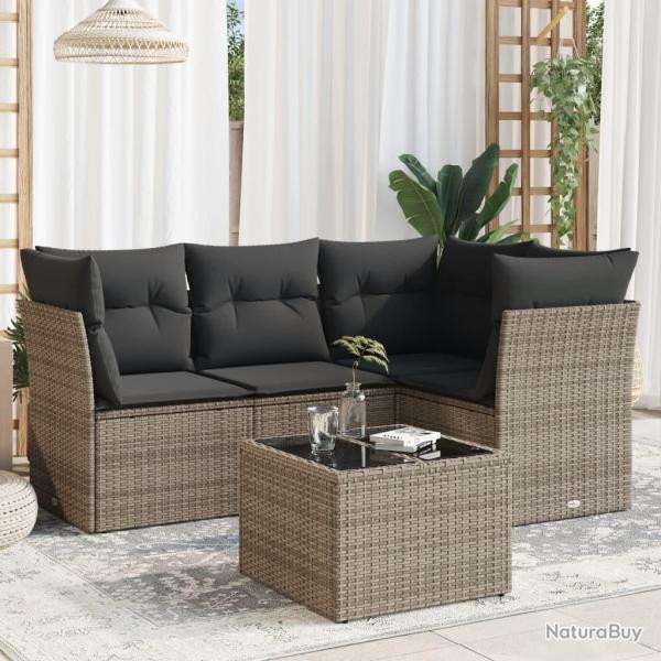Salon de jardin 5 pcs avec coussins gris rsine tresse alsavelo