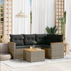 Salon de jardin 5 pcs avec coussins gris résine tressée alsavelo