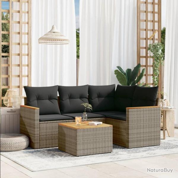 Salon de jardin 5 pcs avec coussins gris rsine tresse alsavelo