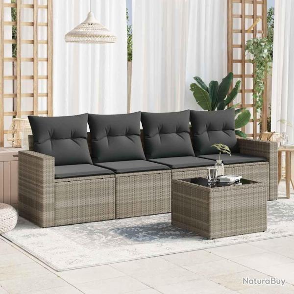 Salon de jardin 5 pcs avec coussins gris clair rsine tresse alsavelo
