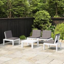 Salon de jardin 4 pcs avec coussins Plastique Blanc alsavelo