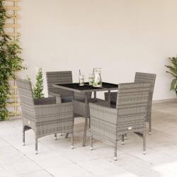 Ensemble à manger de jardin et coussins 5 pcs gris rotin verre alsavelo