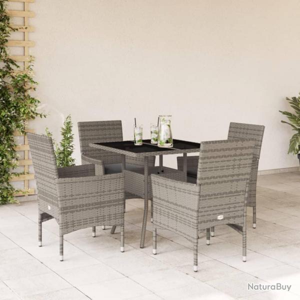 Ensemble  manger de jardin et coussins 5 pcs gris rotin verre alsavelo