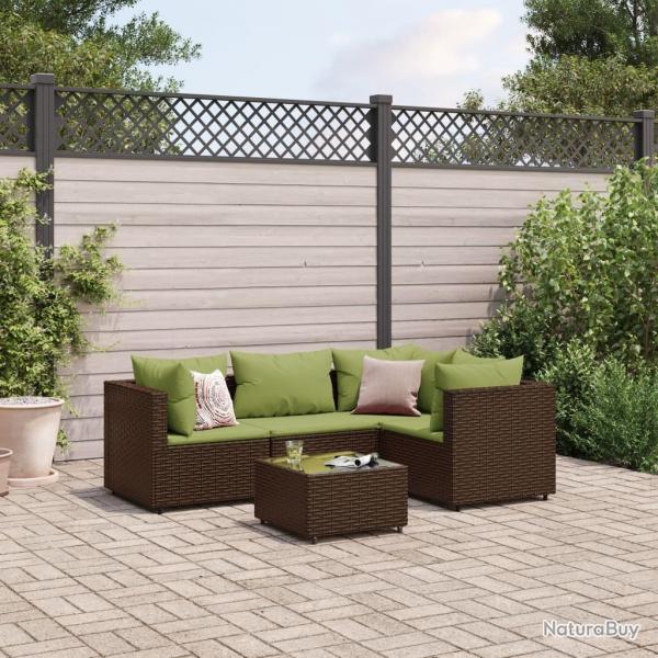 Salon de jardin 5 pcs avec coussins Marron Rsine tresse alsavelo