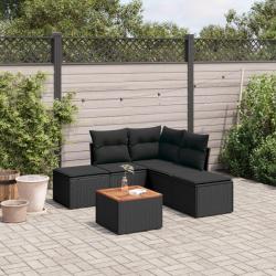 Salon de jardin 6 pcs avec coussins noir résine tressée alsavelo