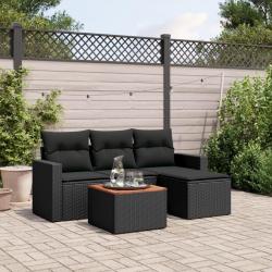 Salon de jardin 5 pcs avec coussins noir résine tressée alsavelo