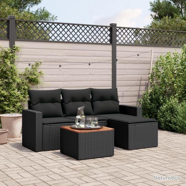 Salon de jardin 5 pcs avec coussins noir rsine tresse alsavelo