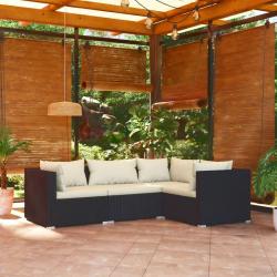 Salon de jardin 4 pcs avec coussins Résine tressée Noir alsavelo