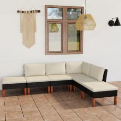 Salon de jardin 6 pcs avec coussins Résine tressée Noir alsavelo