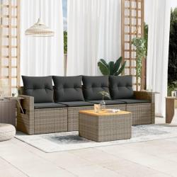 Salon de jardin 5 pcs avec coussins gris résine tressée alsavelo