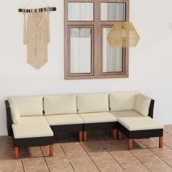 Salon de jardin 6 pcs avec coussins Résine tressée Noir alsavelo