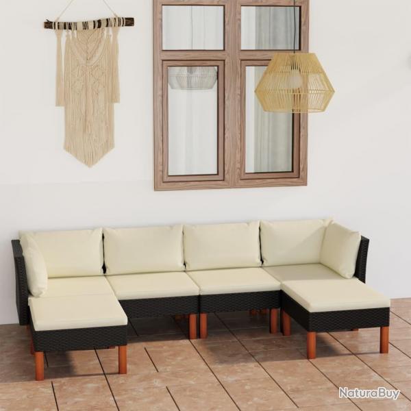 Salon de jardin 6 pcs avec coussins Rsine tresse Noir alsavelo