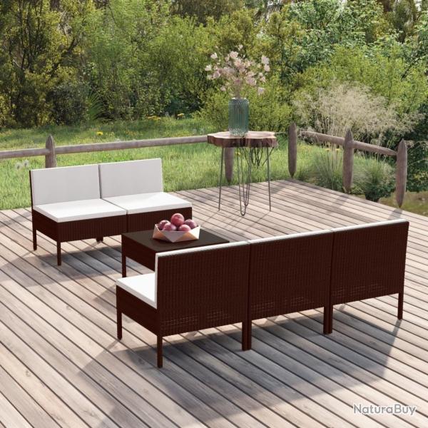 Salon de jardin 6 pcs avec coussins Rsine tresse Marron alsavelo