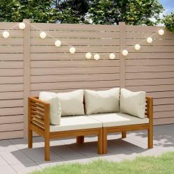 Canapé de jardin 2 places et coussin crème Bois d'acacia massif alsavelo