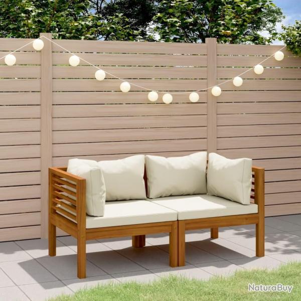 Canap de jardin 2 places et coussin crme Bois d'acacia massif alsavelo