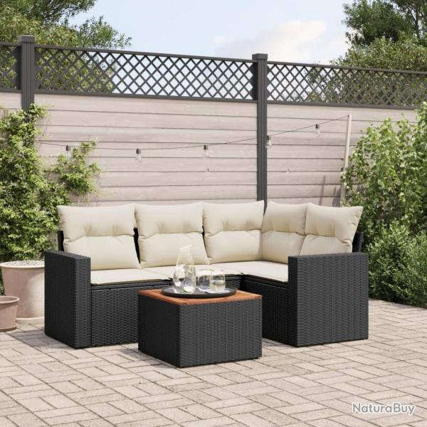 Salon de jardin 5 pcs avec coussins noir rsine tresse alsavelo