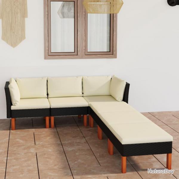 Salon de jardin 6 pcs avec coussins Rsine tresse Noir alsavelo
