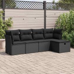 Salon de jardin 5 pcs avec coussins noir résine tressée alsavelo