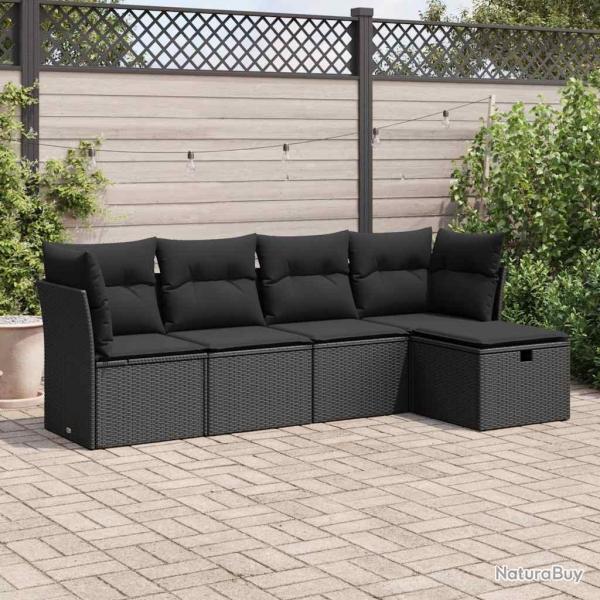 Salon de jardin 5 pcs avec coussins noir rsine tresse alsavelo