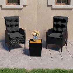 bistro de jardin 3 pcs rotin et bois d'acacia noir alsavelo