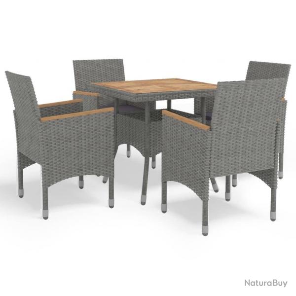 Ensemble  manger de jardin 5 pcs Gris Rsine tresse et acacia alsavelo