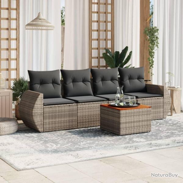 Salon de jardin 5 pcs avec coussins gris rsine tresse alsavelo