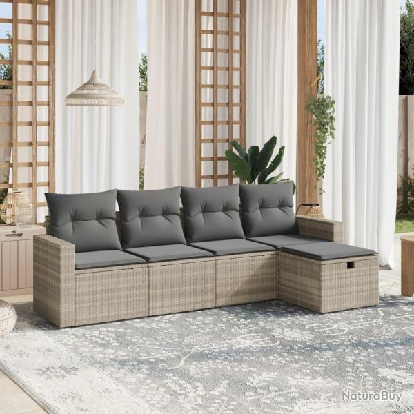 Salon de jardin 5 pcs avec coussins gris clair rsine tresse alsavelo