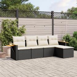 Salon de jardin 5 pcs avec coussins noir résine tressée alsavelo