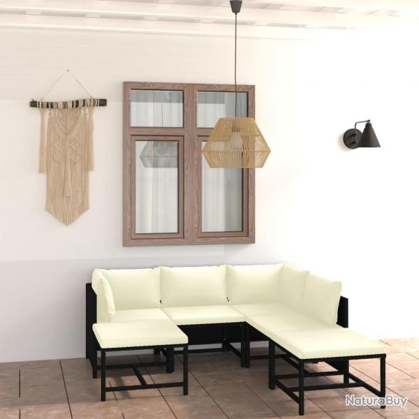 Salon de jardin 7 pcs avec coussins Rsine tresse Noir alsavelo