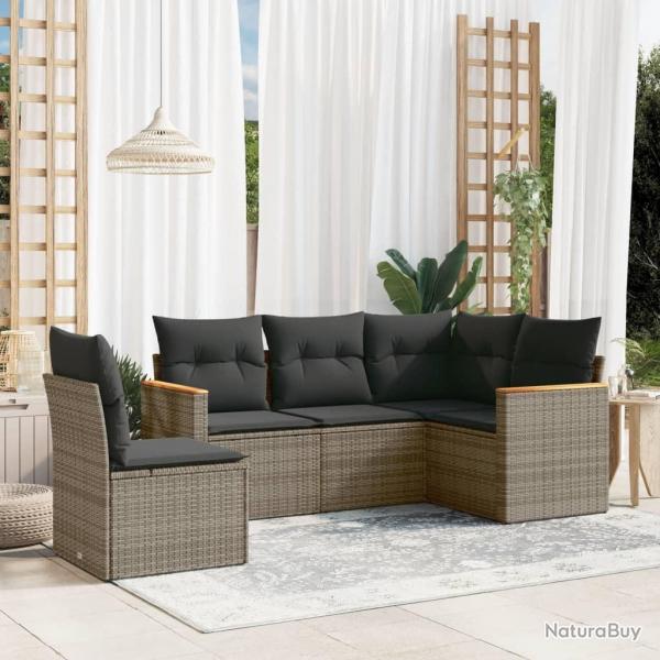 Salon de jardin 5 pcs avec coussins gris rsine tresse alsavelo