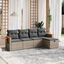 Salon de jardin 5 pcs avec coussins gris résine tressée alsavelo