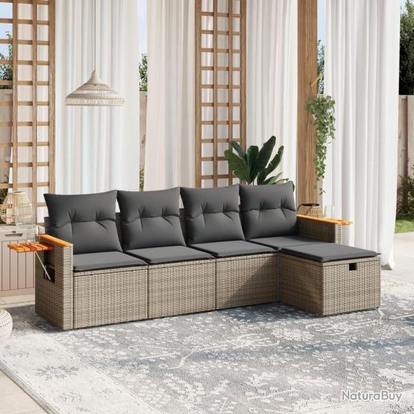 Salon de jardin 5 pcs avec coussins gris rsine tresse alsavelo