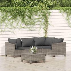 Salon de jardin 5 pcs avec coussins Gris Résine tressée alsavelo