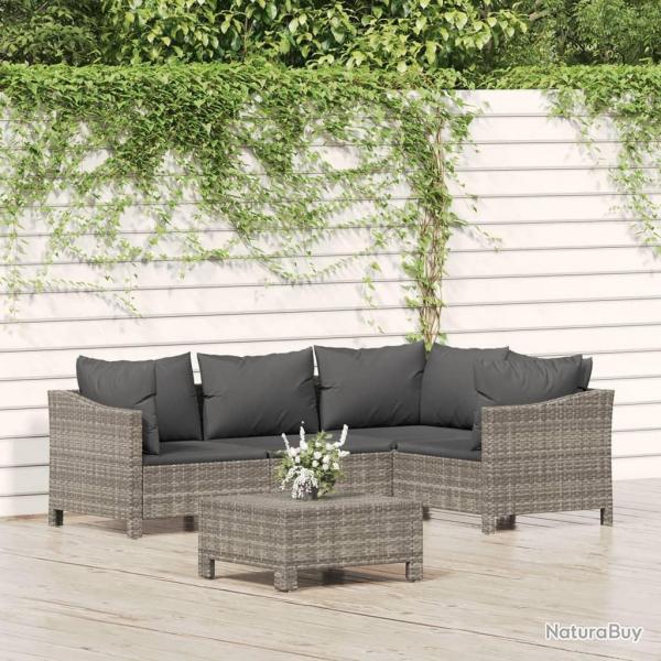 Salon de jardin 5 pcs avec coussins Gris Rsine tresse alsavelo