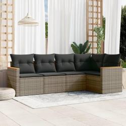 Salon de jardin 5 pcs avec coussins gris résine tressée alsavelo